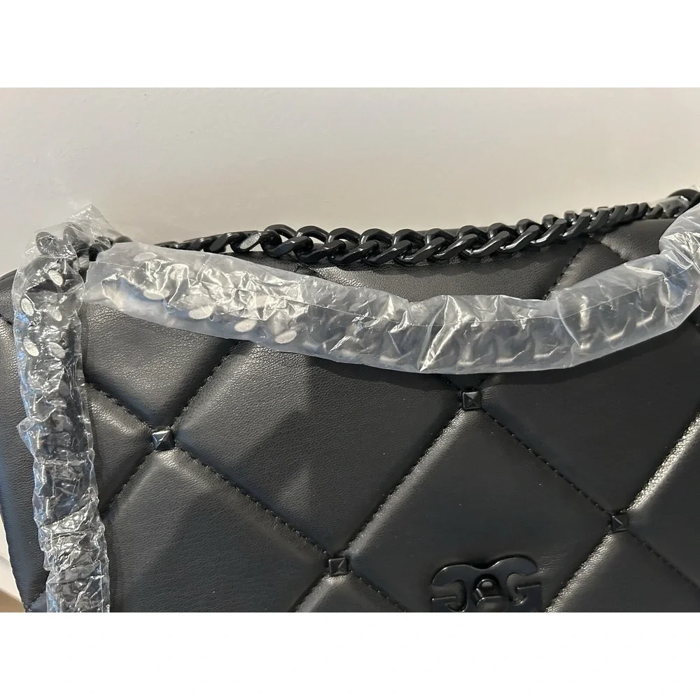New Gilda Paris Black Vegan Leather Quilted Purse Handbag Shoulder $140